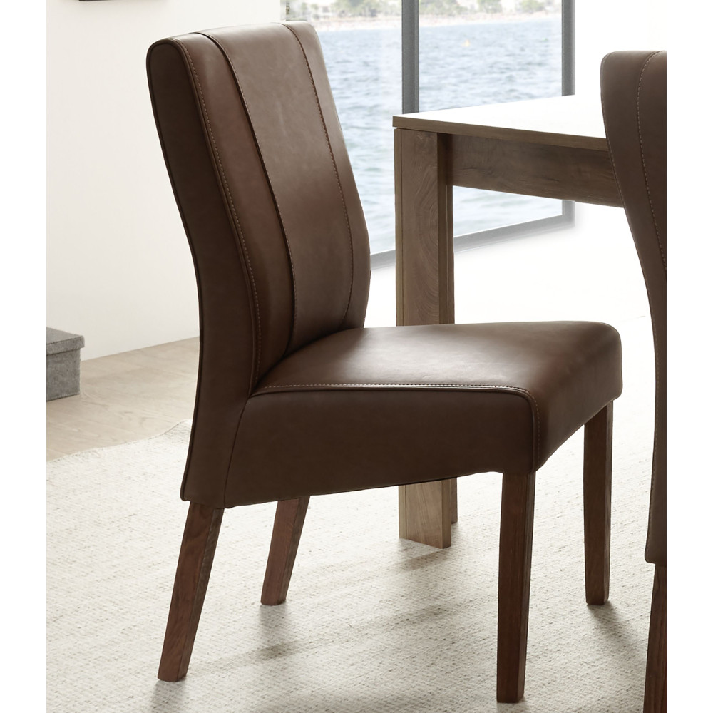 Duo de Chaises Simili cuir Cognac/Bois - ATRANI