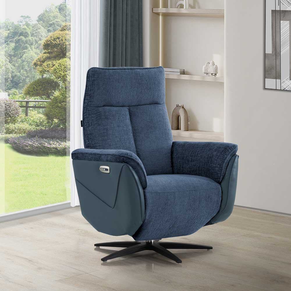 Fauteuil relax électrique pivotant Tissu/Simili cuir Bleu - CEPHEE