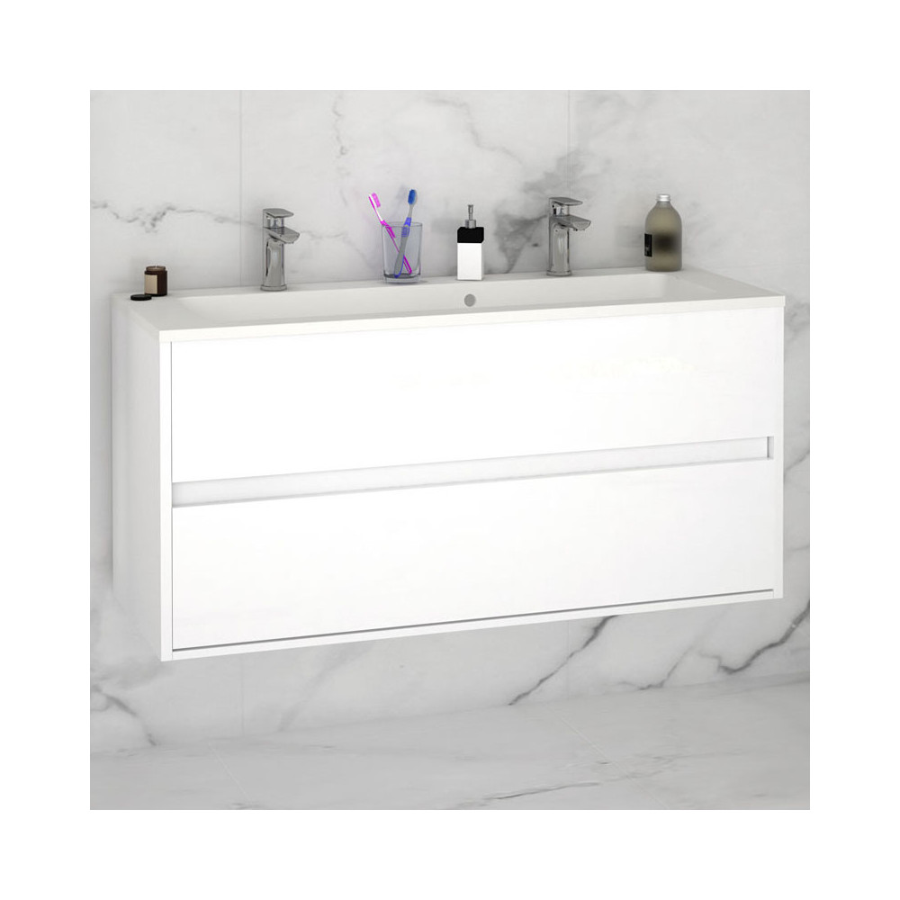 Meuble sous-vasque 120 cm Cristal blanc + vasque - ENKELL