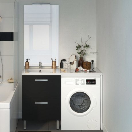 Meuble sous-vasque et emplacement lave-linge Cristal Anthracite 124 cm + vasque + Miroir - Hygie