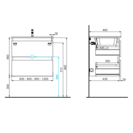 Meuble sous-vasque 90 cm Chêne Vintage + vasque + miroir + colonne - ANK