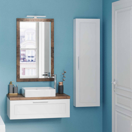 Meuble sous-vasque 90 cm Millésime Blanc + vasque + miroir + colonne - EYREN