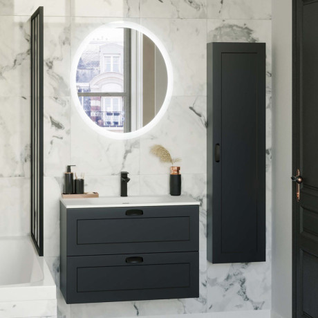 Meuble sous-vasque 90 cm Millésime Noir + vasque + miroir + colonne - EYREN