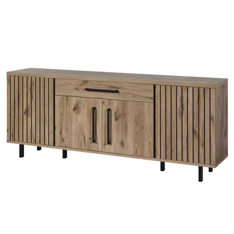 Buffet 4 portes 1 tiroir Chêne/Métal 225 cm - GAND