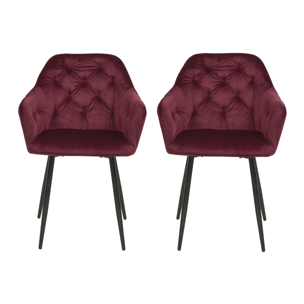 Duo de Chaises Vintage Effet Velours Bordeaux - WANDTE