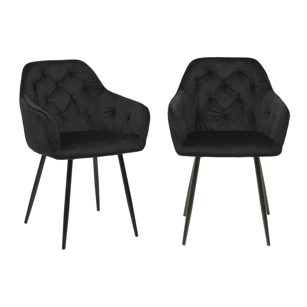 Duo de Chaises Vintage Effet Velours Noir - WANDTE