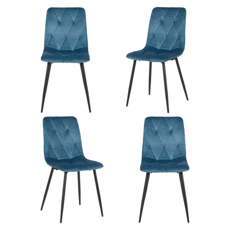 Quatuor de Chaises en Tissu Bleu - WANDTE