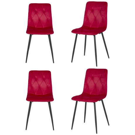 Quatuor de Chaises en Tissu Rouge - WANDTE