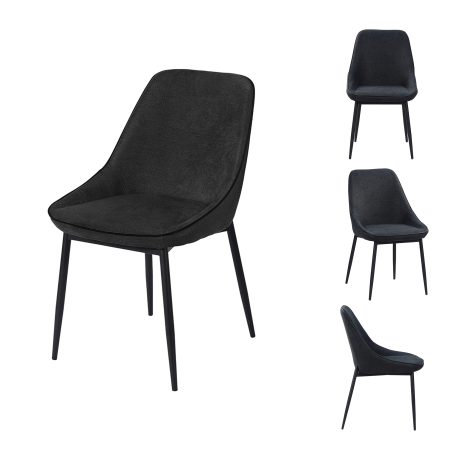 Quatuor de Chaises Tissu Noir - WANDTE