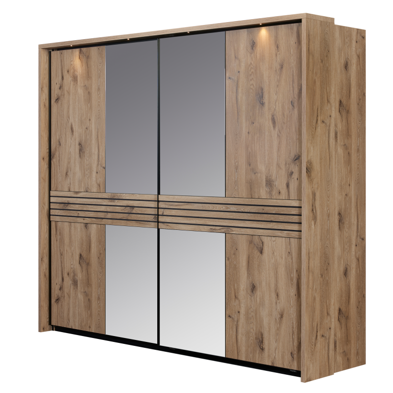 Armoire 2 portes coulissantes 250 cm Chêne à LED - TATIUS