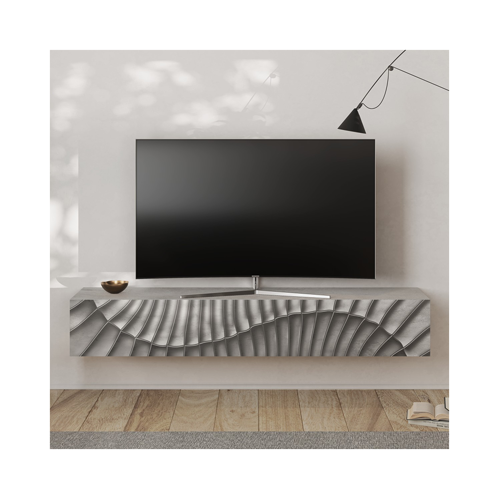 Meuble TV 1 porte 180 cm Béton - RETTILE