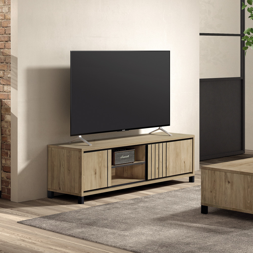 Meuble TV 170 cm Bois Clair - BREZIA