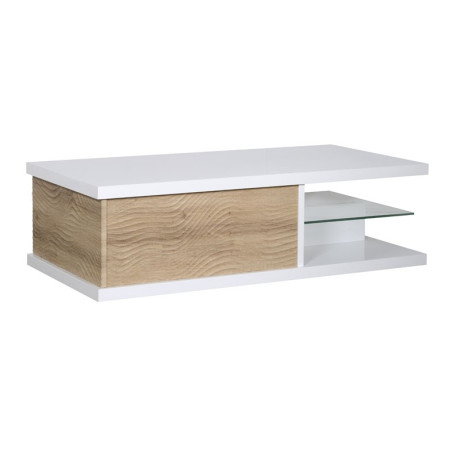 Table basse 1 tiroir Blanc/Bois contemporain - Univers Salon : Tousmesmeubles