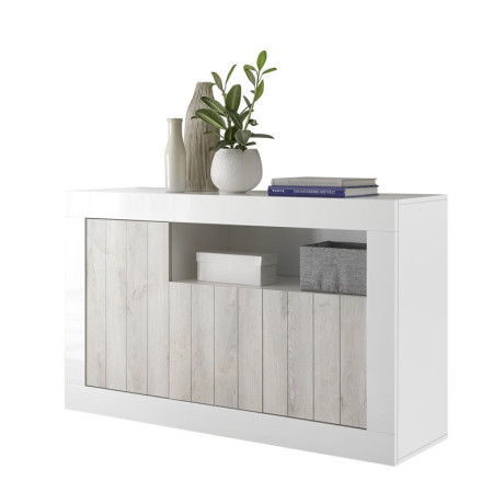 Buffet 3 portes 1 niche Blanc/Pin blanc - LUBIO