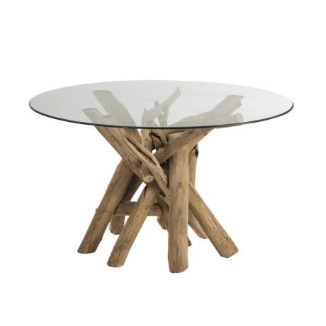 Table de repas ronde en Bois flotté/Verre - COMCIA