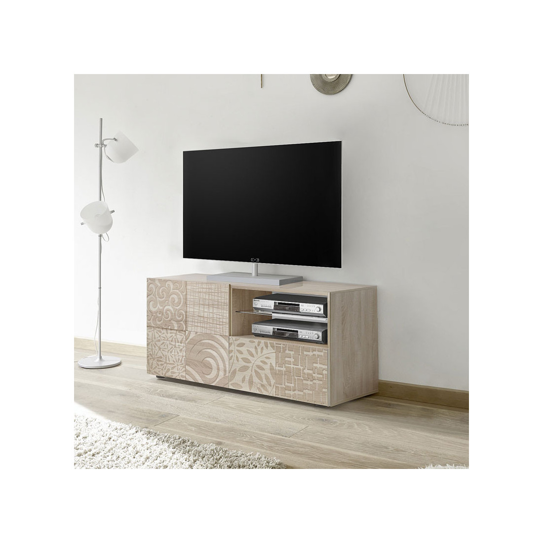 Meuble TV 120cm Avec 3 Tiroirs Chêne Clair