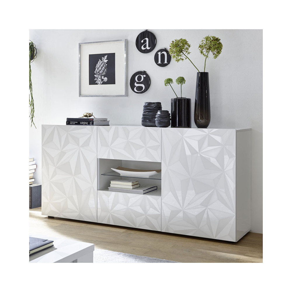 Buffet 2 portes 2 tiroirs Laqué Blanc brillant - KIOO