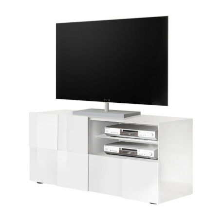 Meuble TV 1 porte 1 tiroir Laqué Blanc brillant LED's- TICATO