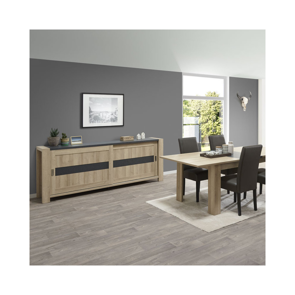 Buffet 2 portes coulissantes Chêne blond/Gris - SIEM