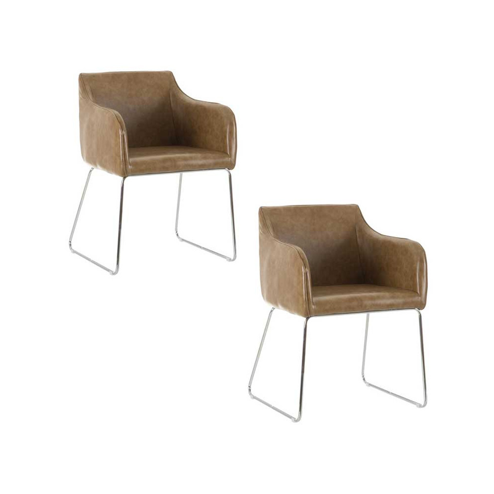 Duo de chaises avec accoudoirs Cuir/Métal - BRATSA