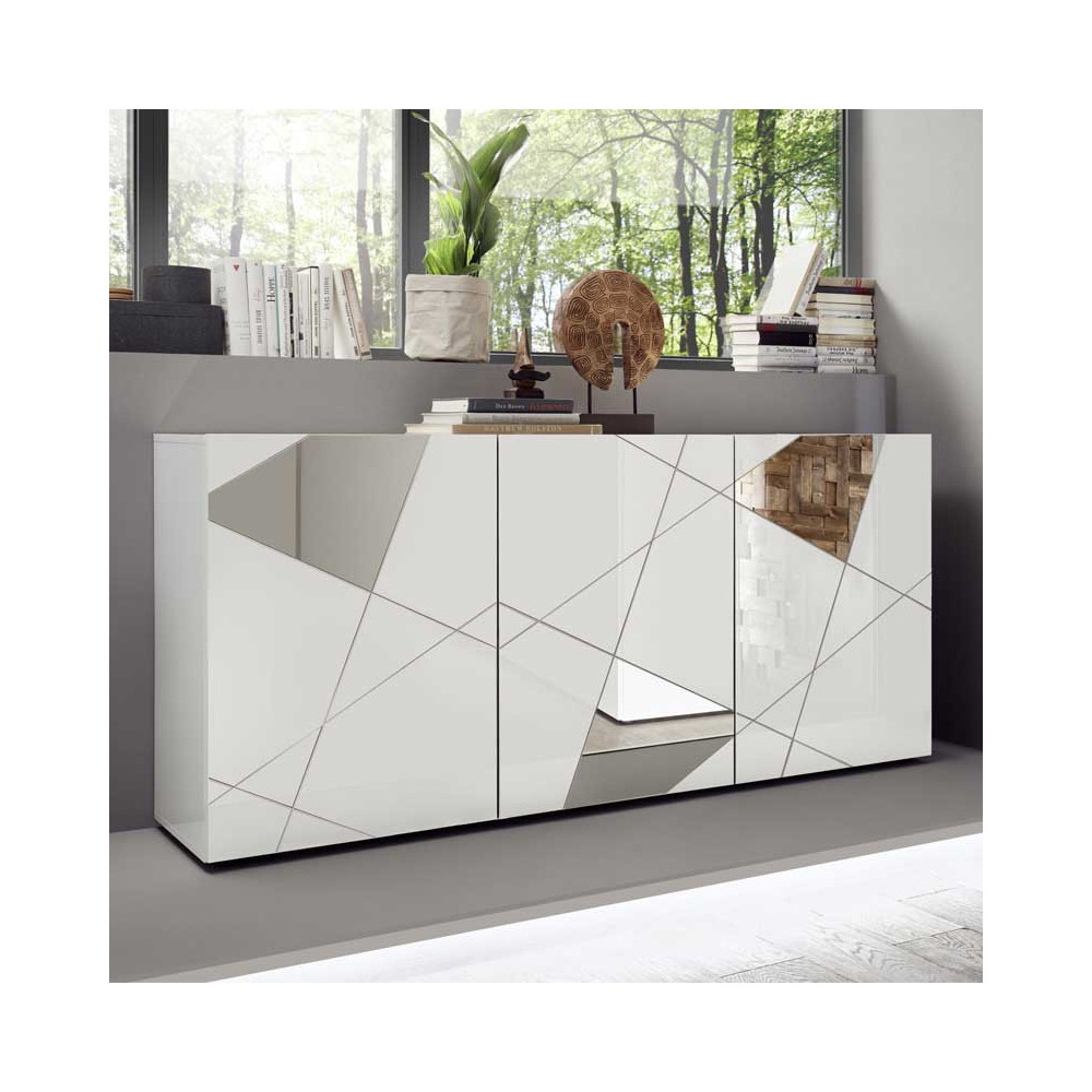 Buffet 3 portes laqué Blanc brillant - METRIA