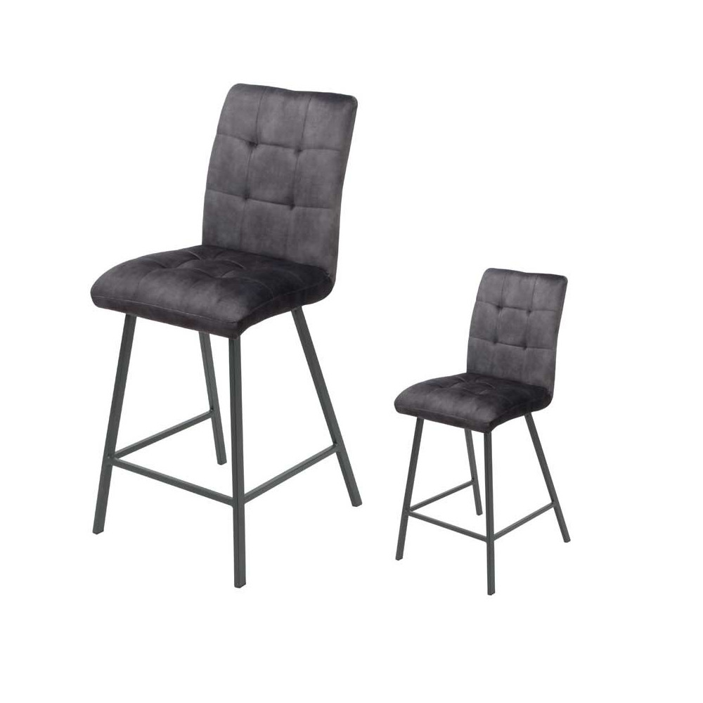 Duo de chaises de bar matelassées Tissu/Métal Gris - HELIA
