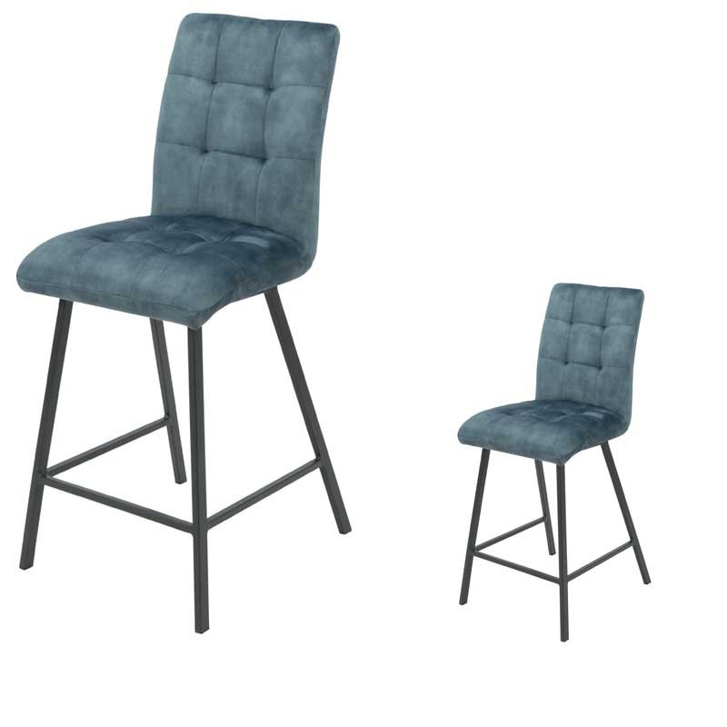 Duo de chaises de bar matelassées Tissu/Métal Bleu - HELIA