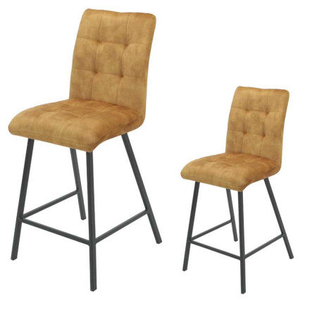 Duo de chaises de bar matelassées Tissu/Métal Jaune - HELIA