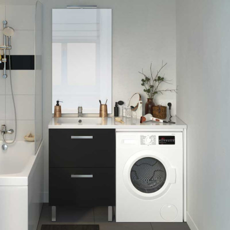 Meuble sous vasque Anthracite + Miroir + Emplacement lave-linge