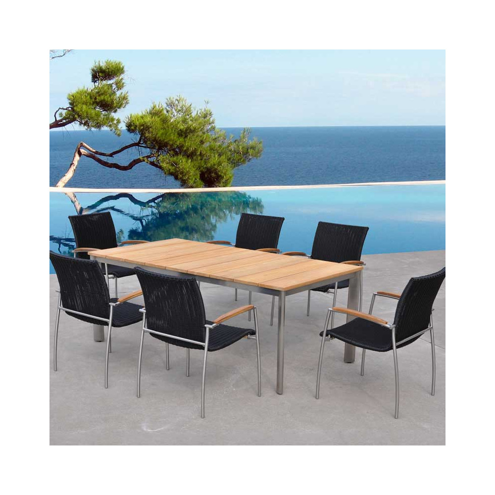 Table de repas extérieur avec chaises Noir/Bois - FERET