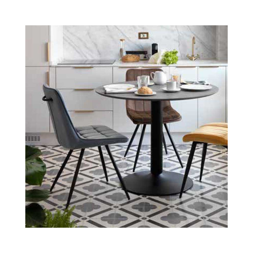 Table de repas ronde Bois/Métal Anthracite Noir - ISAURA