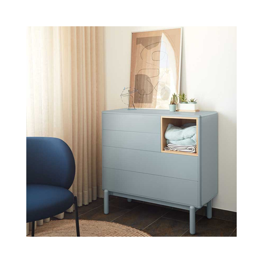 Commode 4 tiroirs Laque Gris/Bois - TEULAT CORVO