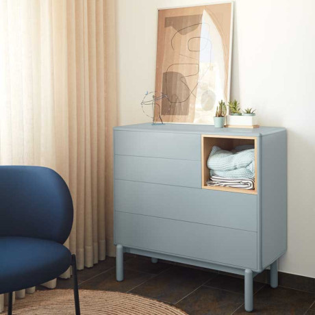 Commode 4 tiroirs Laque Gris/Bois - TEULAT CORVO