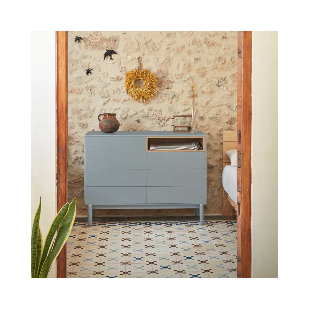 Commode 7 tiroirs Laque Gris/Bois - TEULAT CORVO