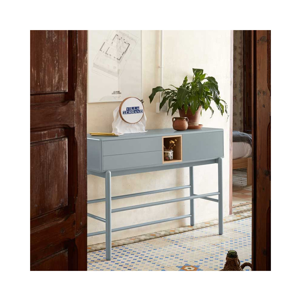 Console 2 tiroirs Laque Gris/Bois - TEULAT CORVO