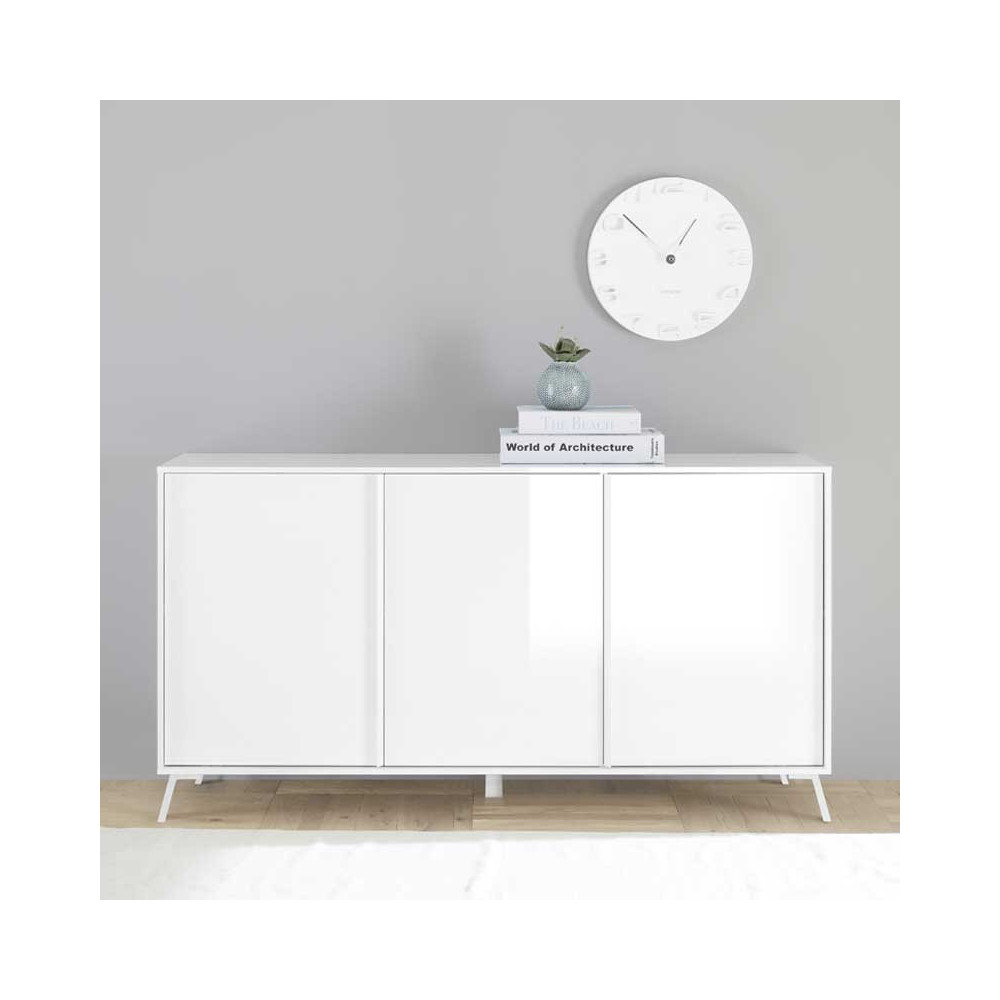 Buffet 3 portes Laqué Blanc brillant - TREVISE