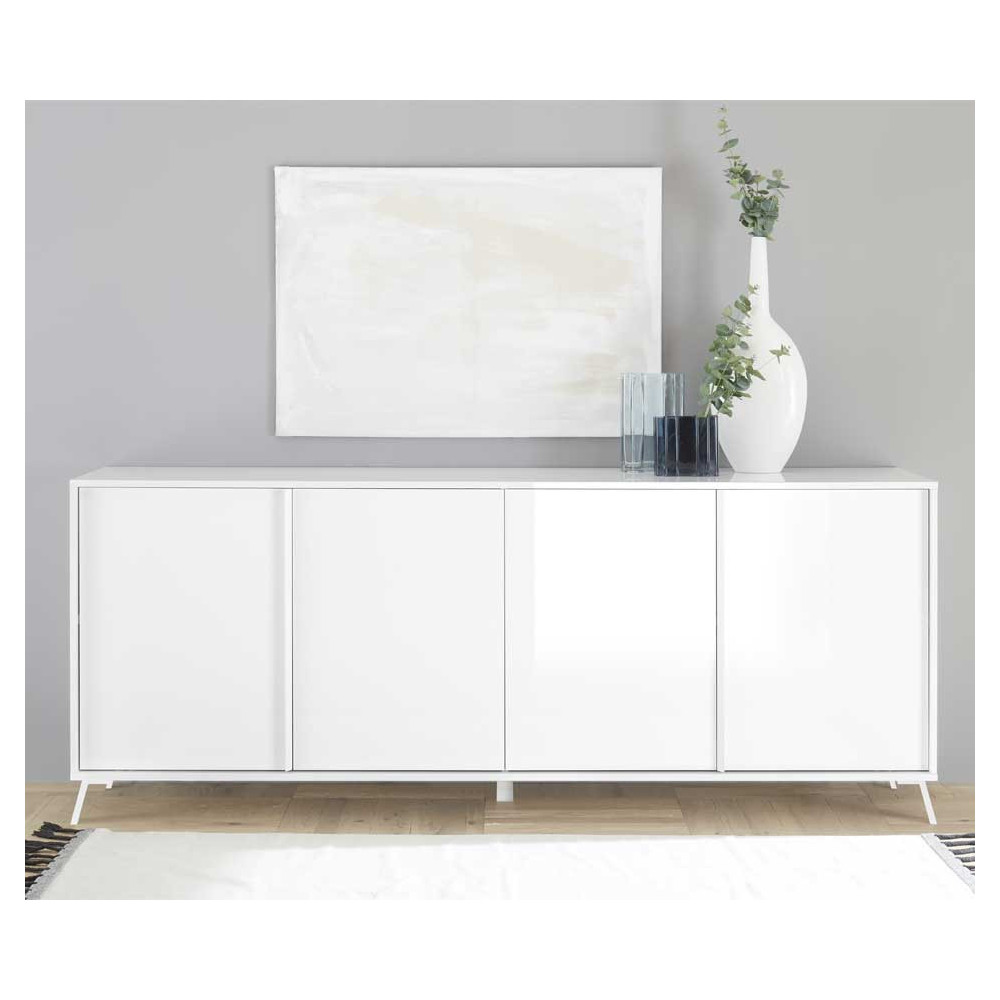 Buffet 4 portes Laqué Blanc brillant - TREVISE