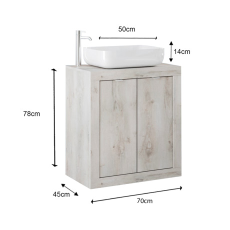 Meuble sous-vasque 70 cm Pin blanc + vasque + miroir led - LUBIO