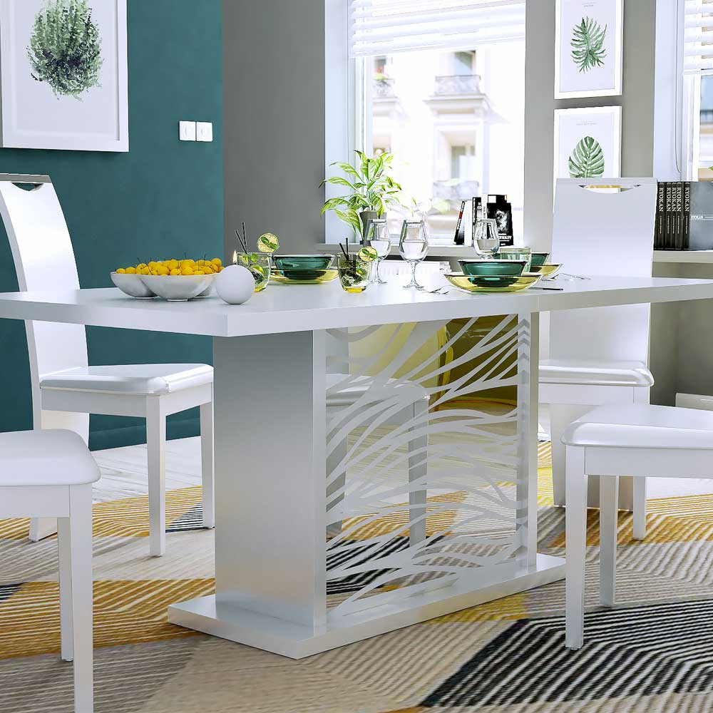 Table de repas avec allonges Blanc laqué 180*90 cm - ESPRIT