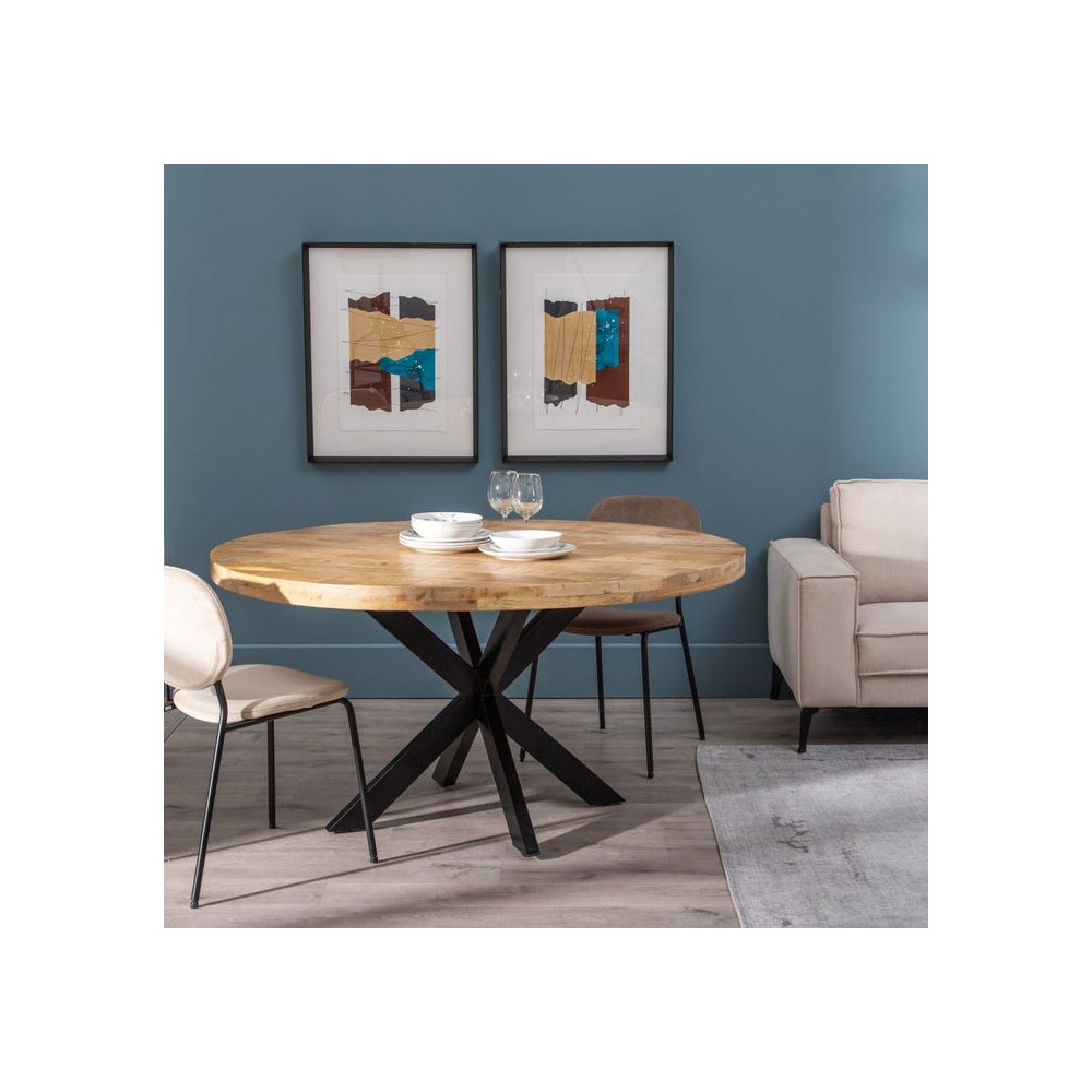 Table de repas ronde 150 cm Bois Brut/Noir - AMANDIA