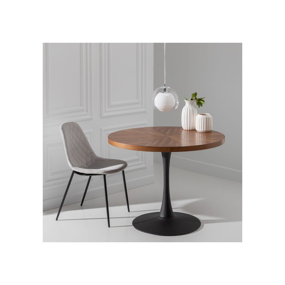 Table de repas ronde Bois/Noir 100 cm - ARITIO