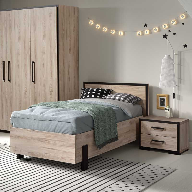 Chambre à coucher enfant/ado (lit 90x200 cm + 2 chevets + armoire
