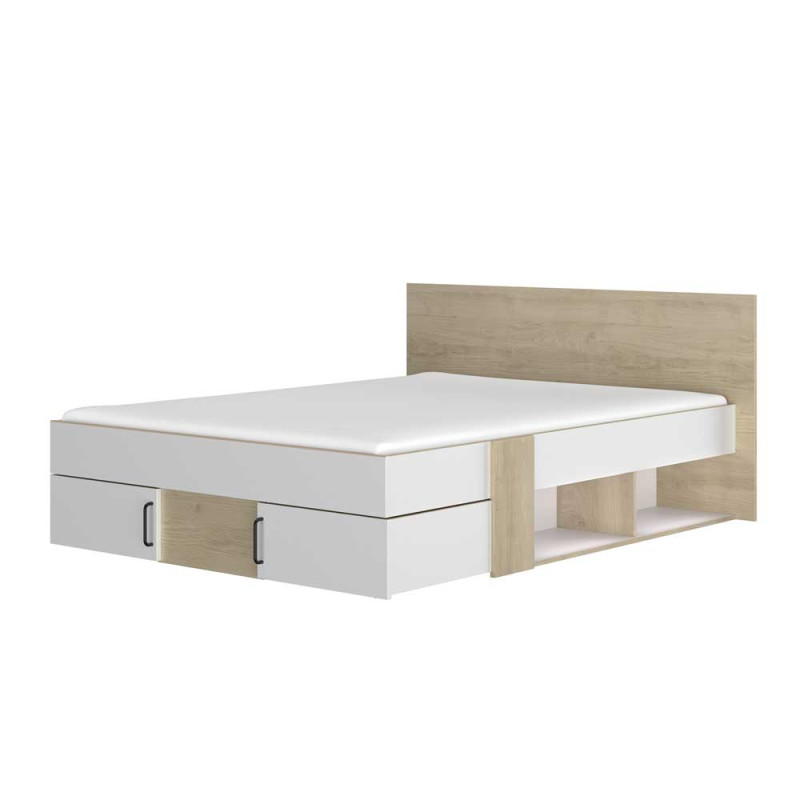 Cadre + tête de lit 140x190/200 cm Chêne beige à led - CAEN Dimensions lit  140 x 190 cm Couleur Bois clair Matière Bois Couleur secondaire Chêne clair  Avec leds ou sans