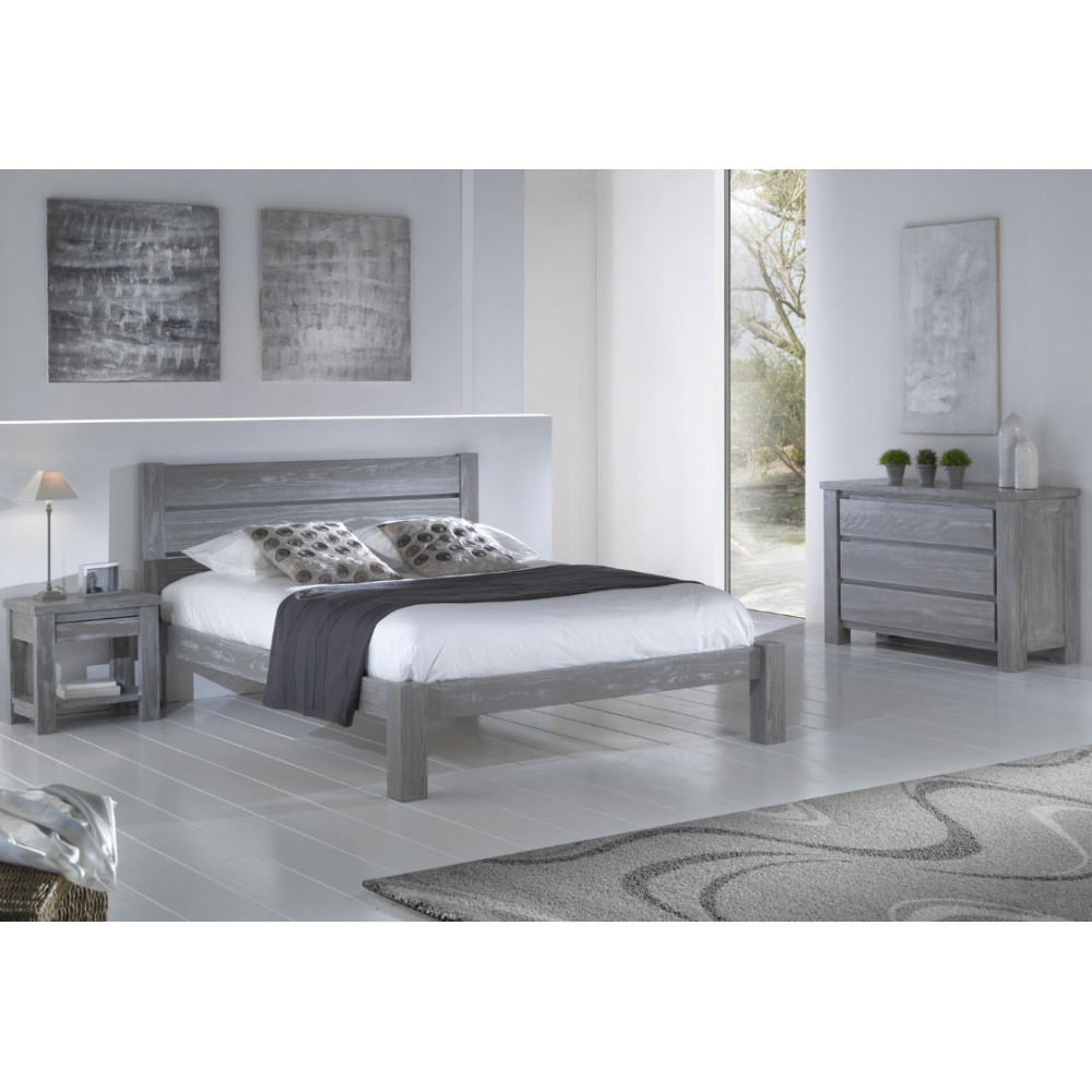 Chambre Complète 140*190 cm Pin massif Gris - GABRIEL