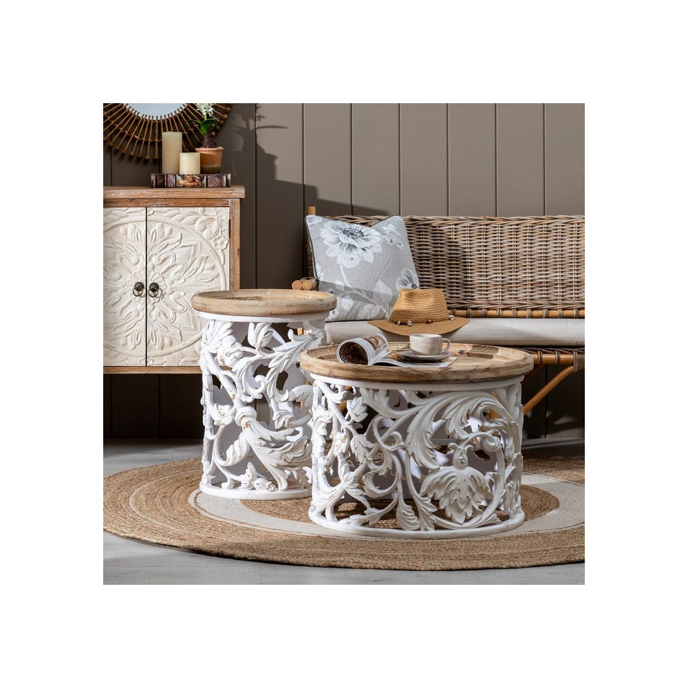 Table basse ronde Bois/Blanc Taille S - ANEMONE